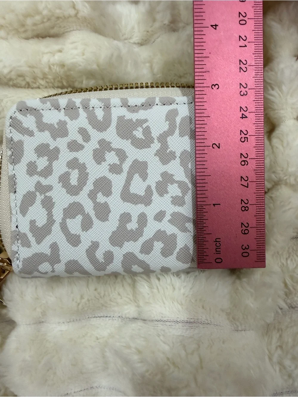 Leopard Print Small Wallet with Pearl Wristlet - Taupe/White